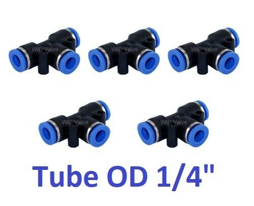Tee Union Connector Tube Od 1/4" One Touch Pneumatic Push In Fitting 5 Pieces