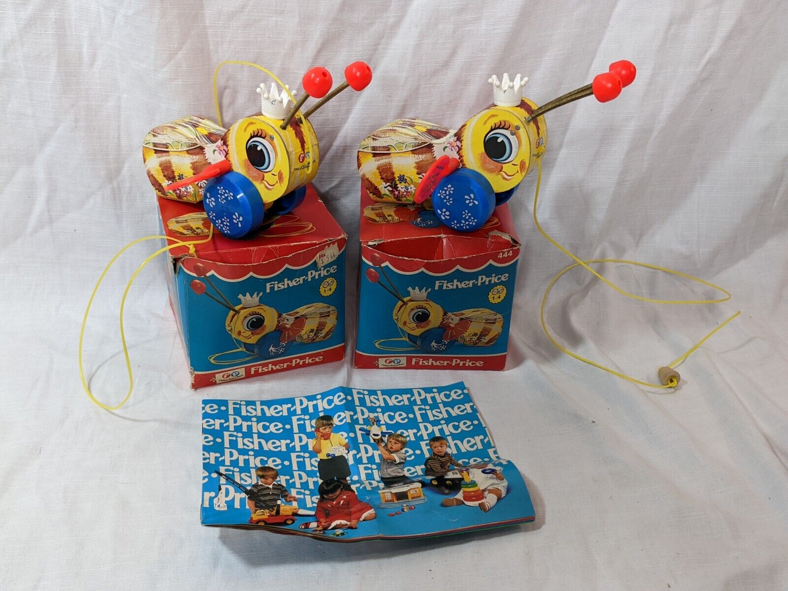 2x Vintage 1970s 80s  Fisher Price Queen Buzzy Bee 444 - With Boxes & Flyer