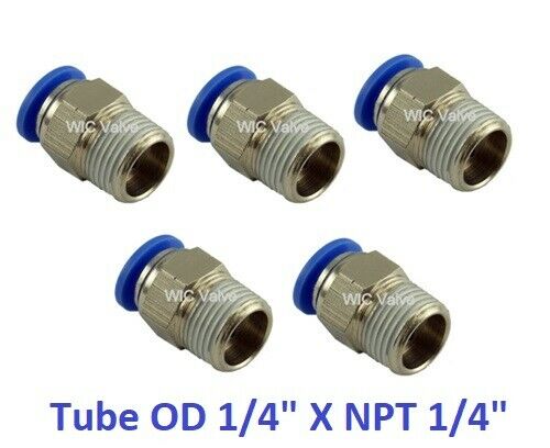5 Pieces Male Straight Connector Tube Od 1/4" X Npt 1/4" Push In Air Fitting