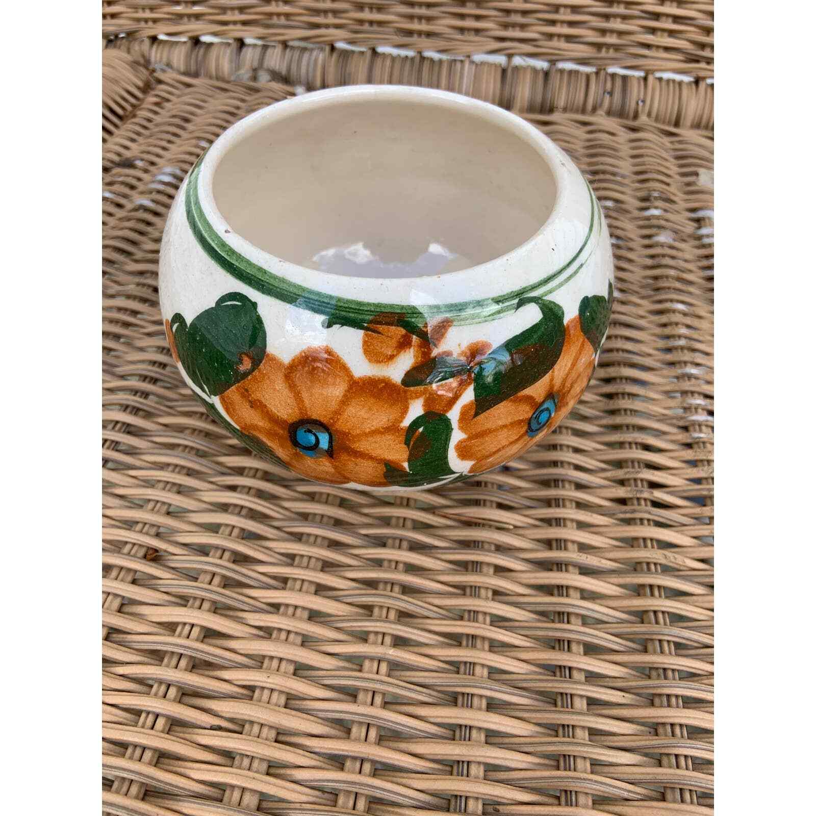 Beautiful Ceramic Pottery Flower Pot Bowl White Floral Painted Small