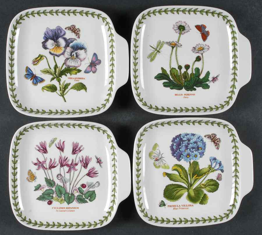 Portmeirion Botanic Garden (set Of 4) Sq Canape Dishes (designs 36,39,48,49)